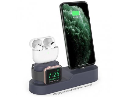 AhaStyle 3 in1 Silicone Charging Stand for iPhone/Watch/AirPods - Navy Blue