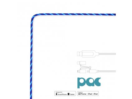 PAC Intelligent Power Flow Charge & Sync Cable 3in1, Lightning/USB-C/Micro USB to USB, 1m - Blue