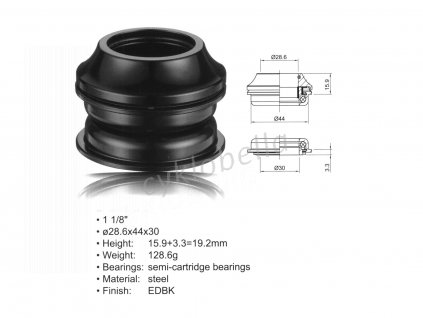 Hlavové složení ACO-HS20 Internal (1 1/8"; d:28.6/ 44/ 30mm) (černá)