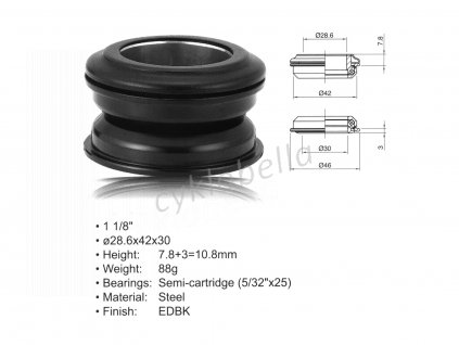 Hlavové složení ACO-HS24 Internal (1 1/8"; d:28.6/ 42/ 30mm) (černá)