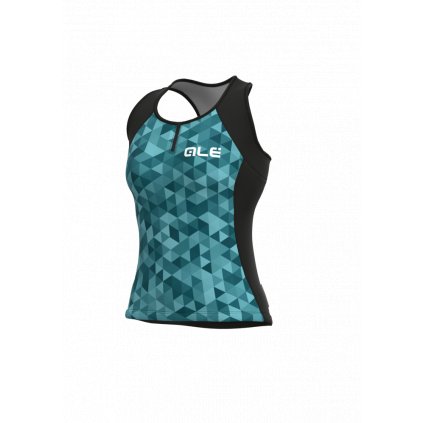 Dámský letní cyklistický dres bez rukávů ALÉ SOLID TRIANGLES, turquoise (Velikost 3XL)