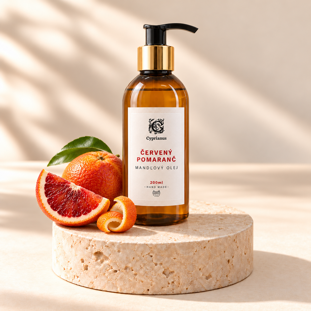 Mandľový olej Červený pomaranč 200 ml v hnedej fľaške s pumpou