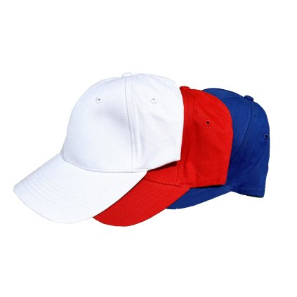 Set tří fandících kšiltovek - bílá, červená, modrá