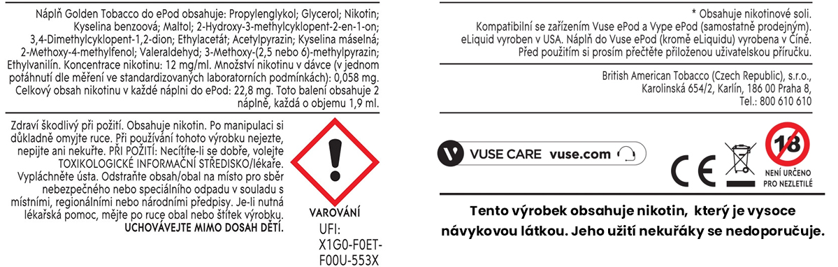 VUSE EPOD GOLDEN TOBACCO 12 MG