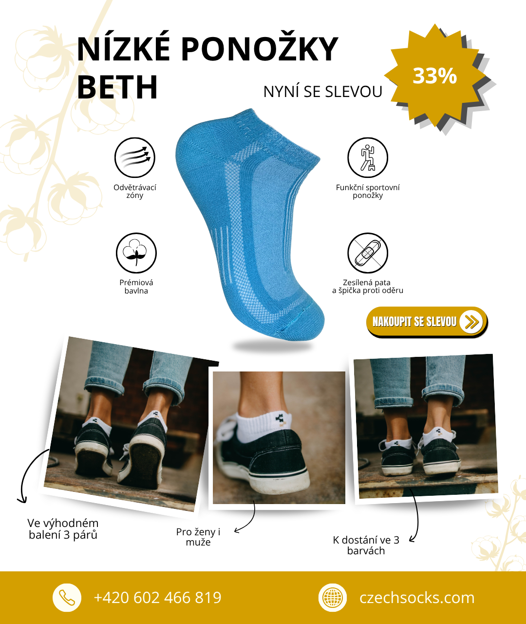 Nízké kotníkové ponožky v balení 3 párů nyní se slevou 33%!