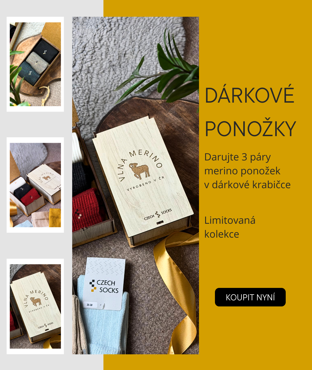 Limitovaná edice merino ponožek v dárkovém balení.
