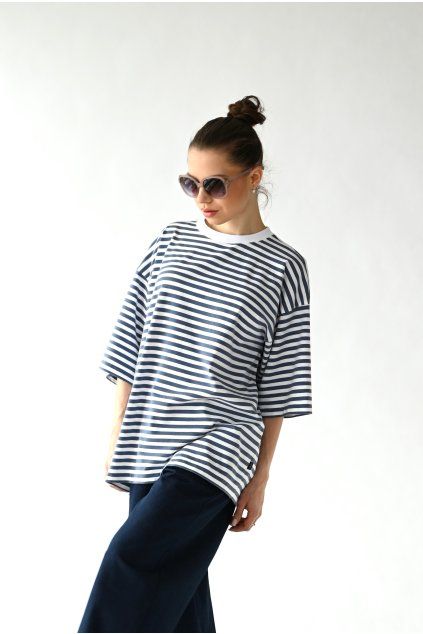 T-shirt top long stripe blue
