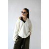 Oversize V-neck svetr krémová