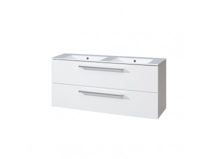 Koupelnová skříňka s keramickým dvojmyvadlem 120 cm, bílá/bílá-CN663