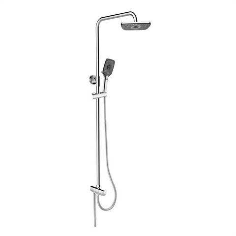 Mereo Sprchový set s tyčí hranatý, černá hlavová sprcha a třípolohová ruční sprcha, CB95001SB2 integrovaný tlačítkový přepínač