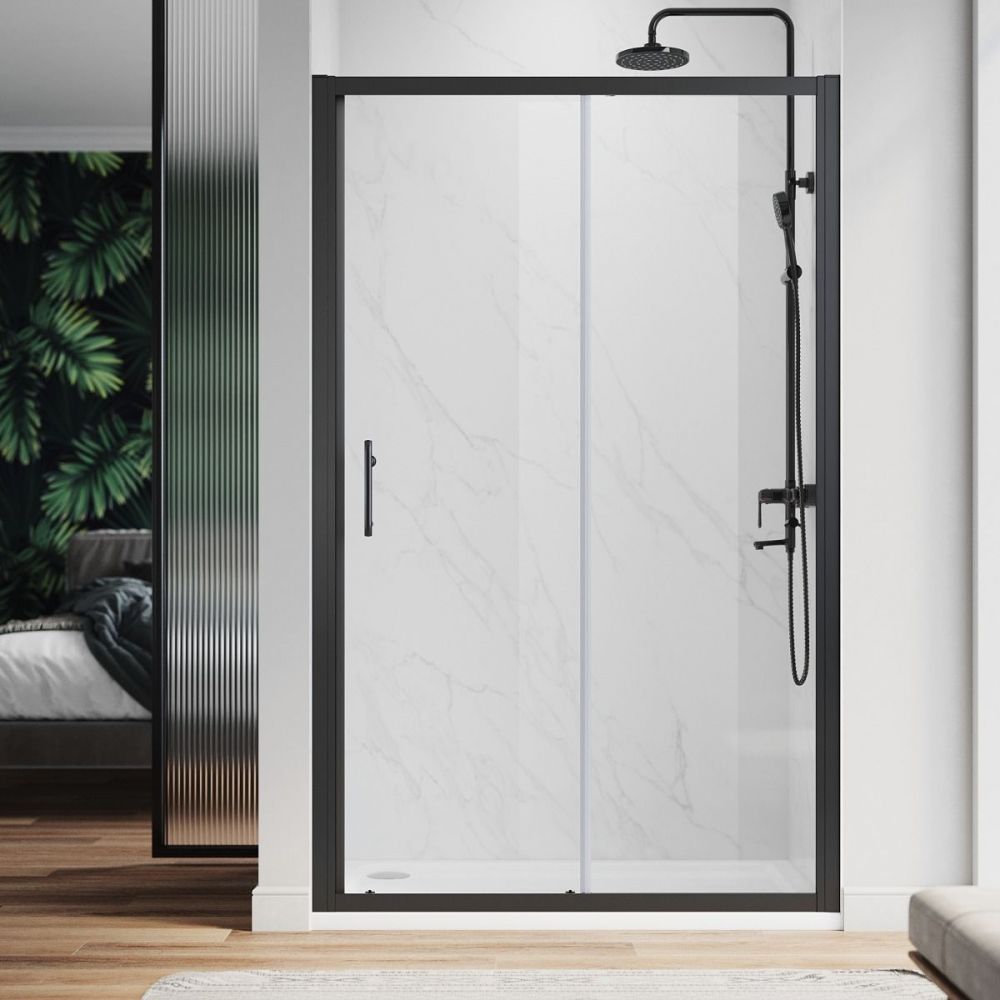 Posuvné sprchové dveře ROSS Comfort 115 Black 111-116x190 cm, sklo 6 mm
