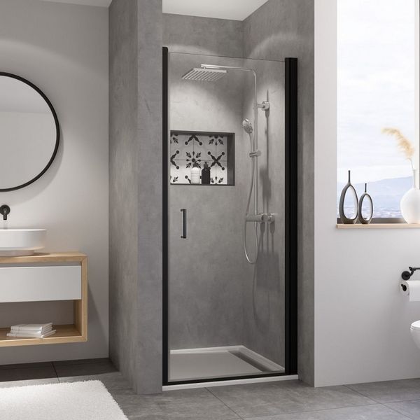 ROSS ALORE BLACK 80x190cm - jednokřídlé sprchové dveře 76-81cm Výhodou je dveří je, že lze instalovat na pravou nebo na levou stranu
