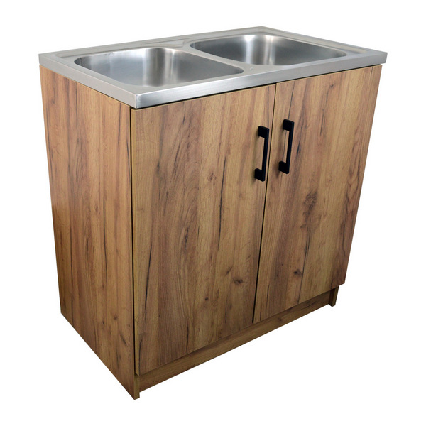 EU Kuchyňská skříňka DUB WOTAN 80 cm s dvojdřezem NEREZ