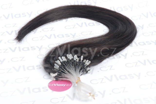 Asijské vlasy na metodu micro-ring odstín 1B Délka: 56 cm, Hmotnost: 0,5 g/pramínek, REMY kvalita
