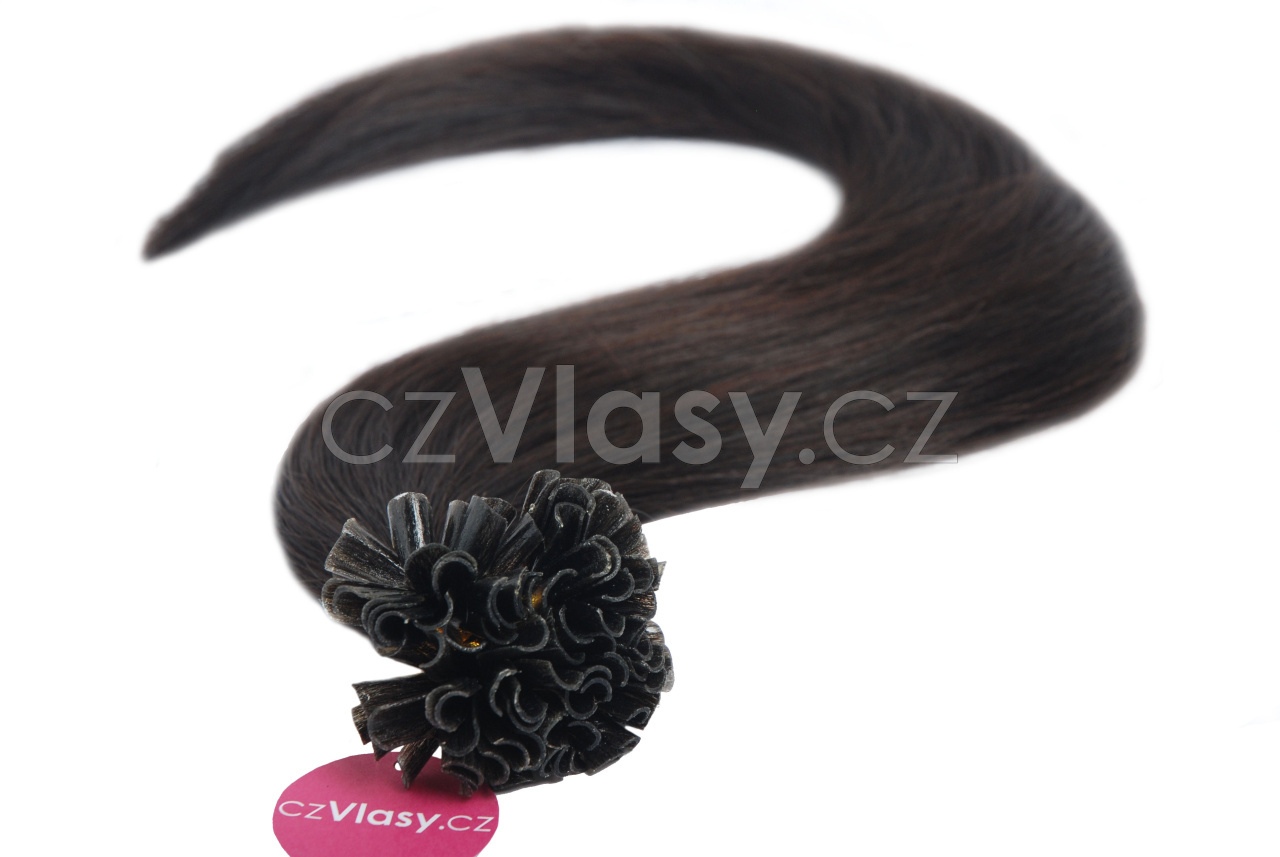 Asijské vlasy na metodu keratin odstín 1B po 20 ks Délka: 56 cm, Hmotnost: 0,5 g/pramínek, REMY kvalita