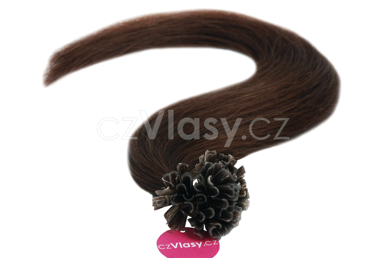 Asijské vlasy na metodu keratin odstín 2 po 20 ks Délka: 56 cm, Hmotnost: 0,5 g/pramínek, REMY kvalita