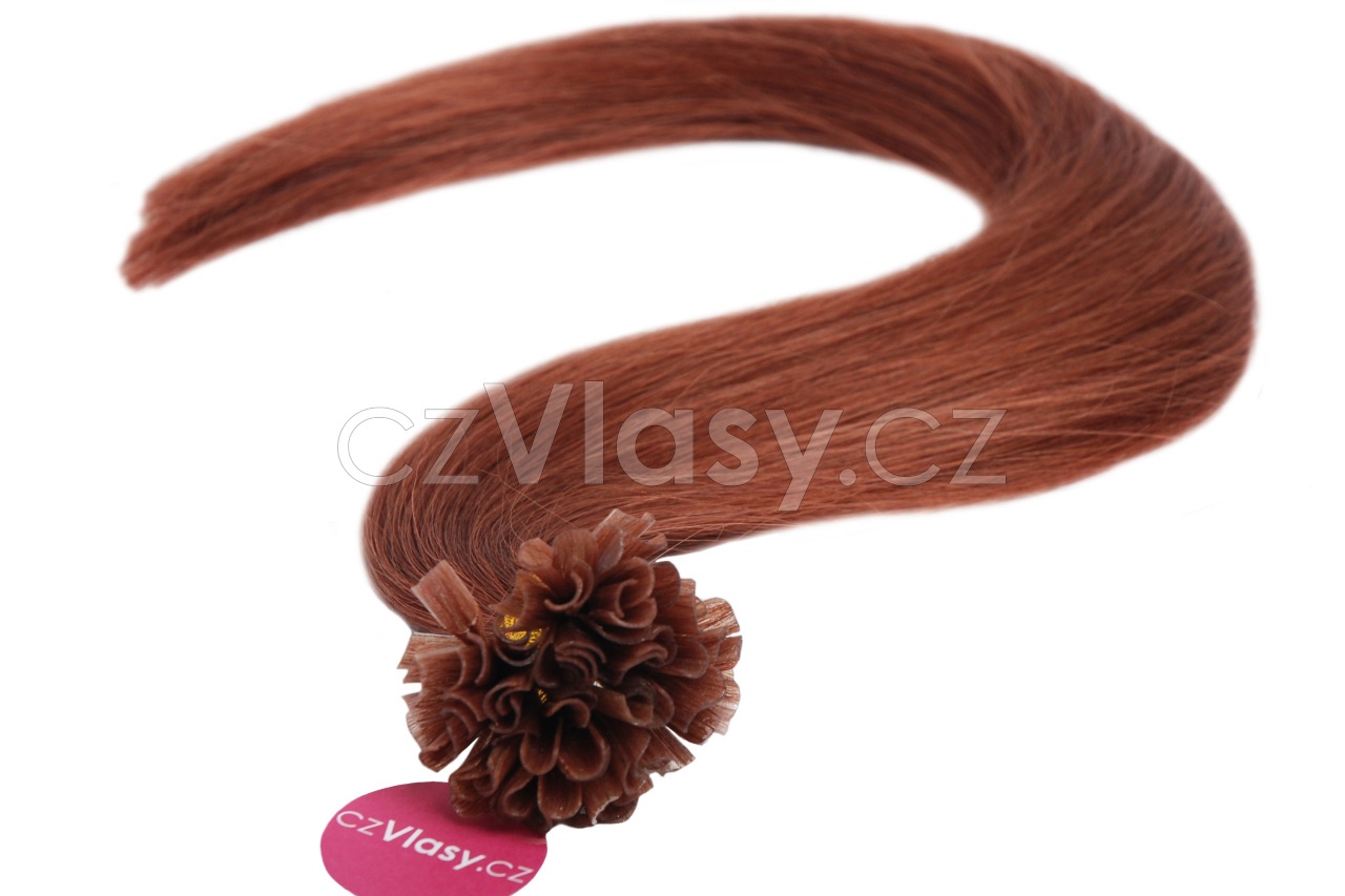 Asijské vlasy na metodu keratin odstín 33 po 20 ks Délka: 56 cm, Hmotnost: 0,5 g/pramínek, REMY kvalita