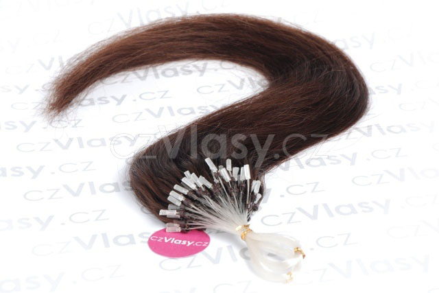 Asijské vlasy na metodu micro-ring odstín 2 po 20 ks Délka: 46 cm, Hmotnost: 0,5 g/pramínek, REMY kvalita