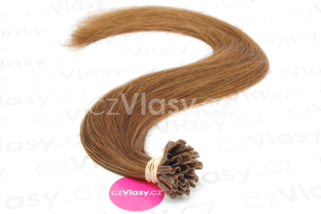 Indické vlasy na metodu keratin odstín 6 Délka: 40 cm, Hmotnost: 0,8 g/pramínek, REMY