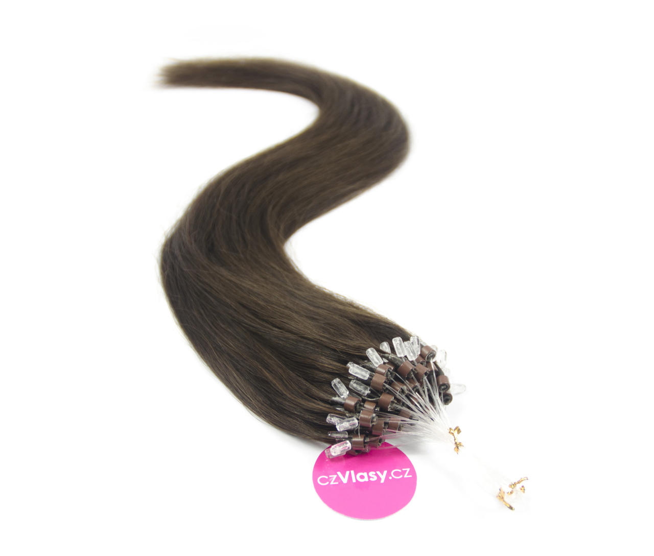 Indické vlasy na metodu micro-ring odstín 2 Délka: 40 cm, Hmotnost: 0,8 g/pramínek, REMY