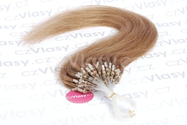 Asijské vlasy na metodu micro-ring odstín 12 po 20 ks Délka: 51 cm, Hmotnost: 0,5 g/pramínek, REMY kvalita