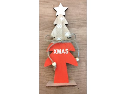 Vánoční dřevěná dekorace stromek XMAS 22cm