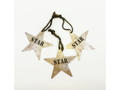 Vánoční závěsná dekorace - plechová hvězda 10 cm, 3ks
