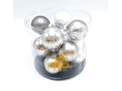 Set 12 ks vánočních skleněných ozdob - koule ø 5 cm - šedé