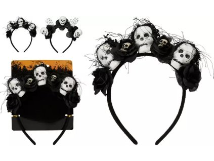 Halloweenská čelenka s dekoracemi lebek