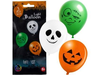 Svítící LED halloweenské balónky 3ks
