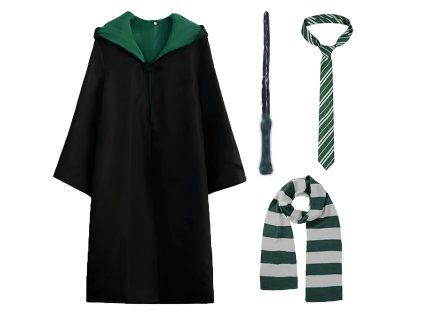 Kostým čaroděje – plášť a doplňky, zelený (S)