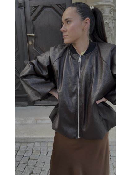 Koženkový oversize bomber BROWN