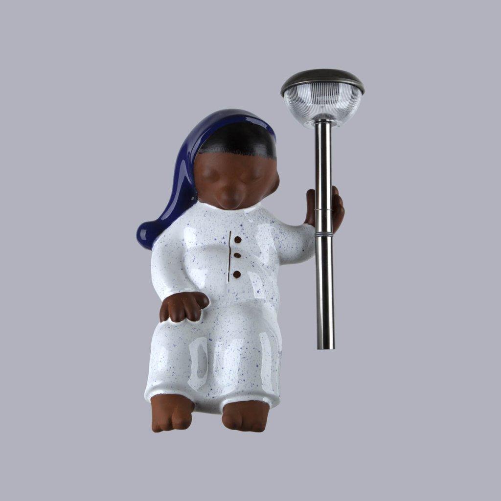 101981 HockerLeuchte 40cm GesprenkeltBlaueMützeBlauerBommel 1