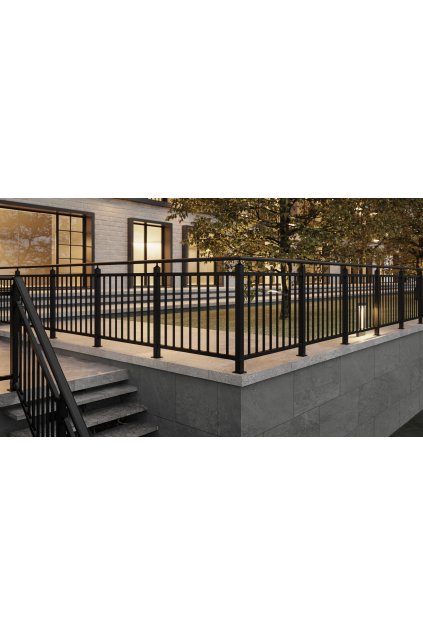 Dolle Acadia balustráda – pohled z úhlu, hliníková černá konstrukce