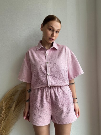 KAMIENKOVÝ DENIM KOMPLET ADORE - RUŽOVÁ