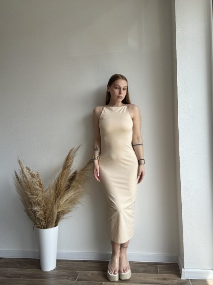 BÉŽOVÉ ELASTICKÉ ŠATY - NORI