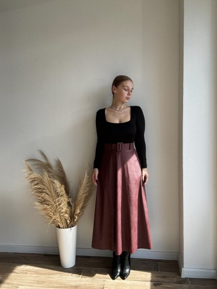 KOŽENKOVÁ SUKŇA GREYS - BORDOVÁ