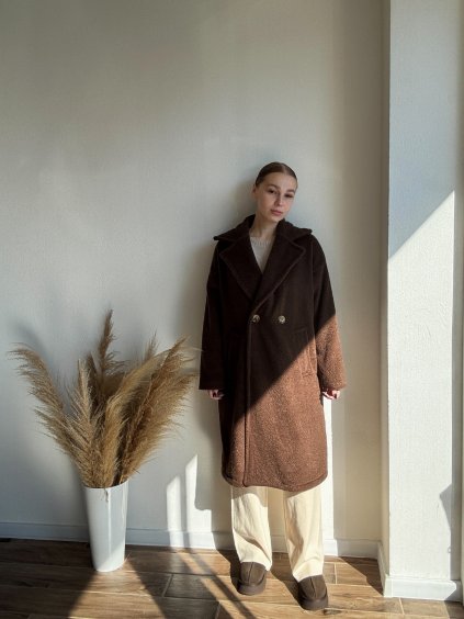 Vlnený oversize kabát - DARA - ČOKOLÁDOVÁ