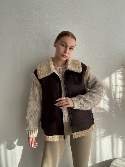 KOŽUŠINOVÁ VESTA NANY - HNEDÁ