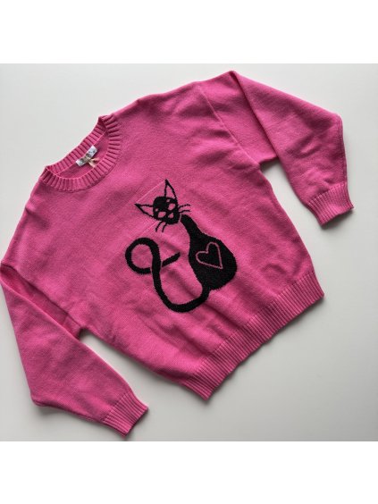 Dievčenský sveter s mačičkou ružová
