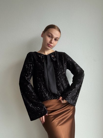 FLITROVÝ TOP S MAŠĽOU - ENNY - ČIERNA