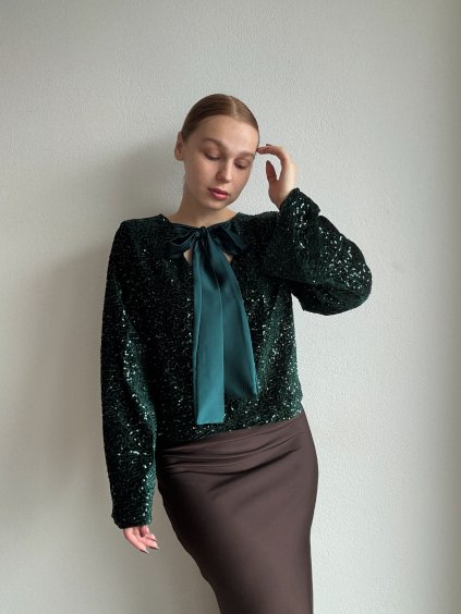 FLITROVÝ TOP S MAŠĽOU - ENNY - SMARAGD