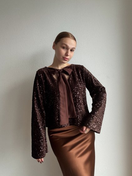 FLITROVÝ TOP S MAŠĽOU - ENNY - ČOKOLÁDOVÁ