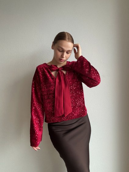 FLITROVÝ TOP S MAŠĽOU - ENNY - ČERVENÁ