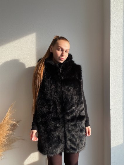 KOŽUŠINOVÁ VESTA LENO - ČIERNA