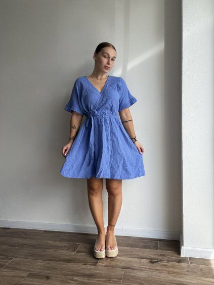 MUŠELINOVÉ ŠATY ELIZ - MODRÁ