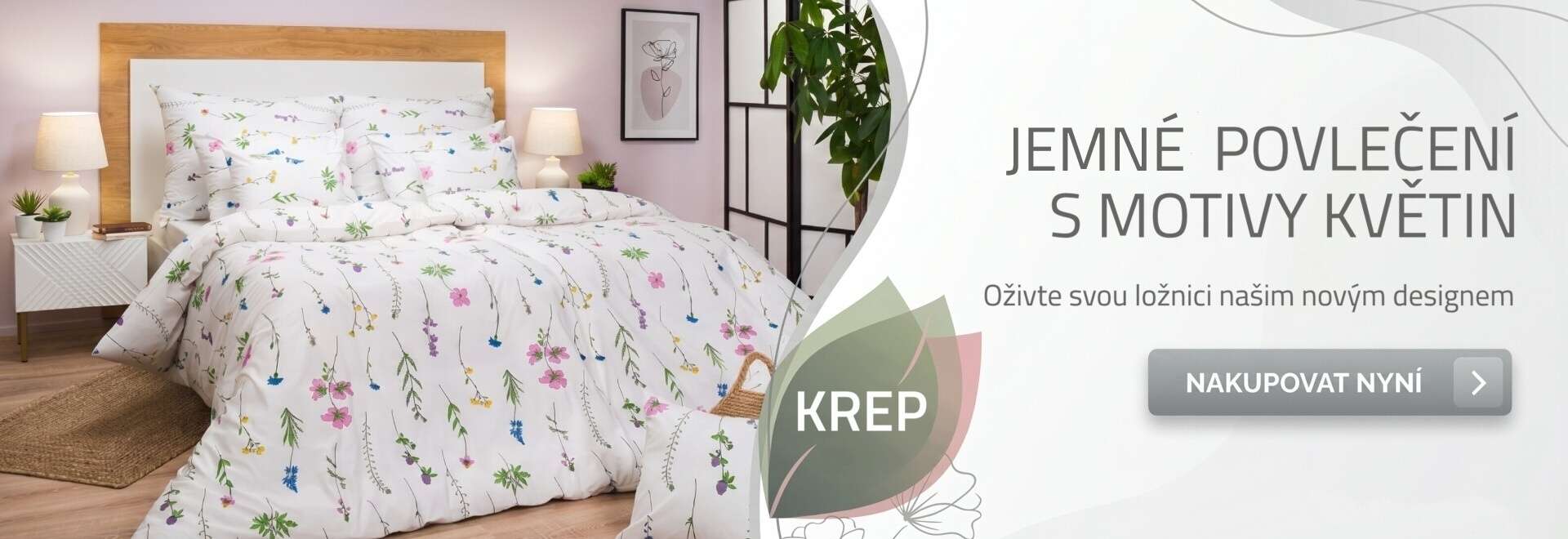 Jemné krepové povlečení s květinovým motivem do ložnice