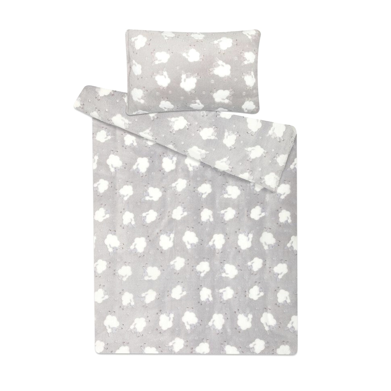 Povlečení mikroflanel do postýlky Ovečky světle šedé 90x135, 40x60 cm
