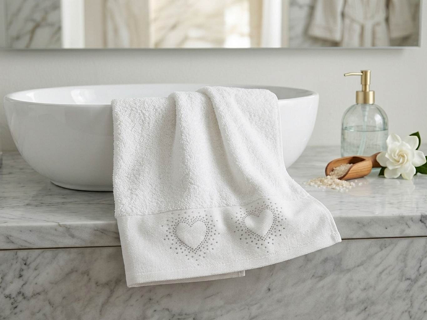 Bambusová osuška Srdíčko bílá 70x140 cm - ušpinění