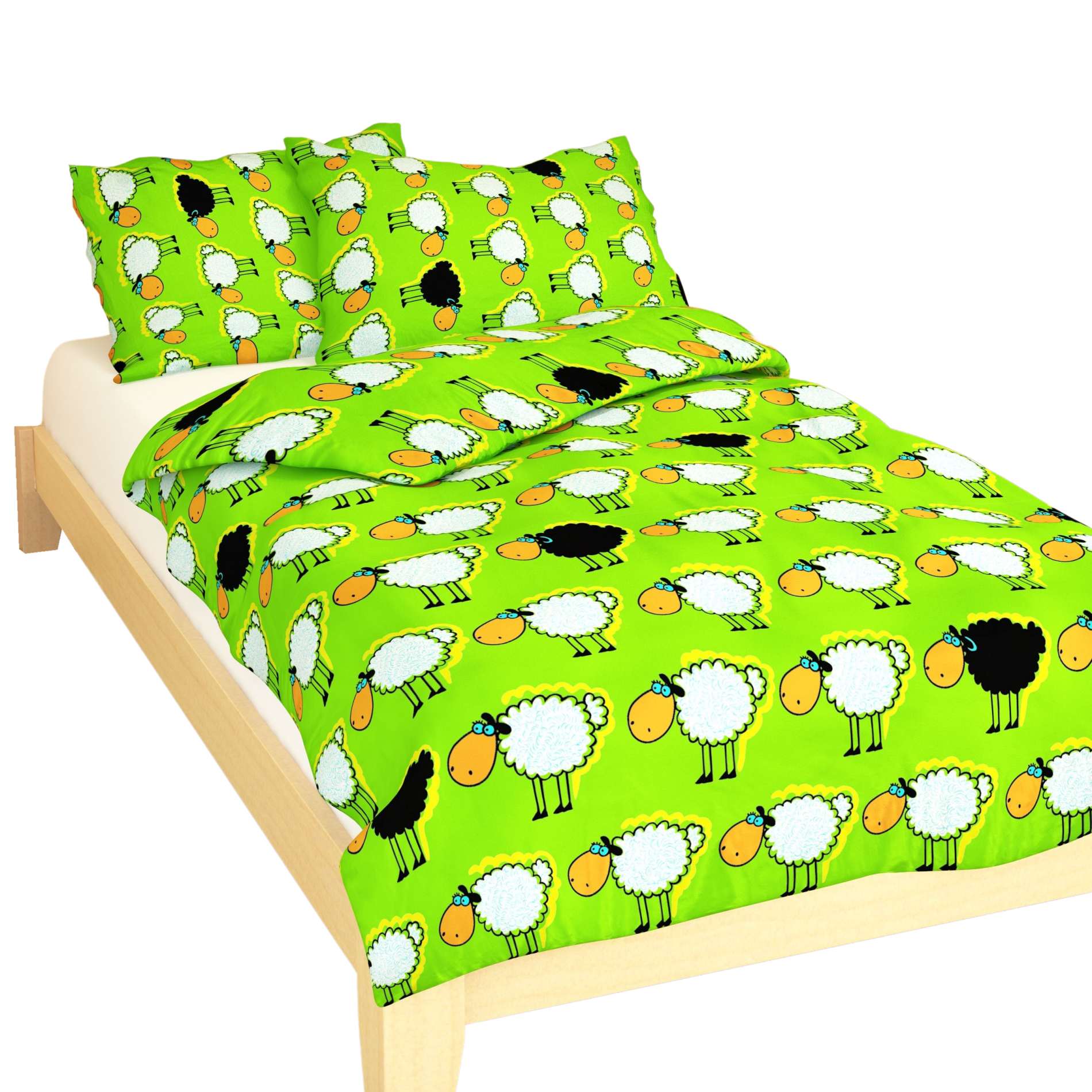 Povlečení krep do postýlky Stádo oveček zelené 90x130, 45x60 cm